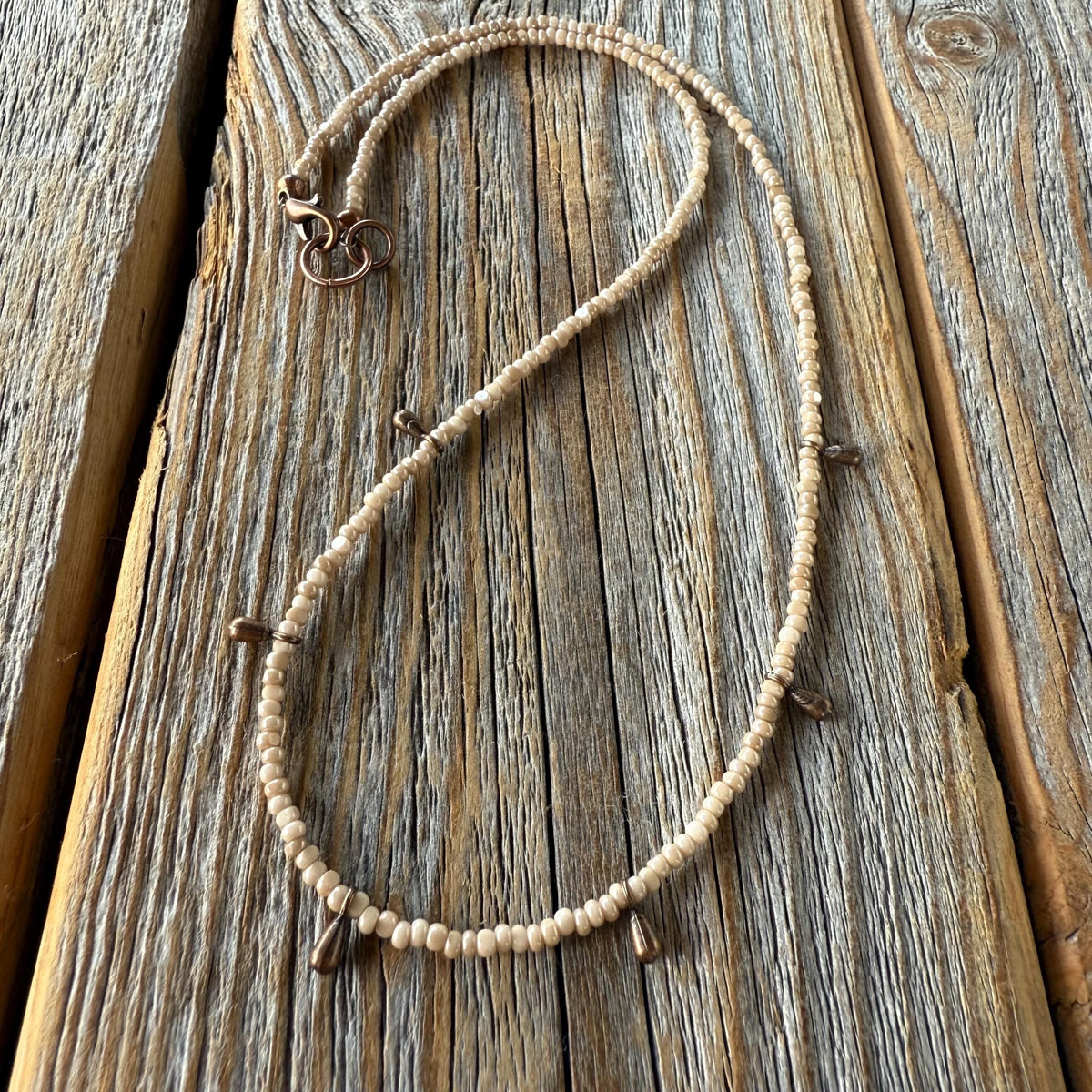 Dainty Beaded Choker | Minimalist Copper Dangle Necklace