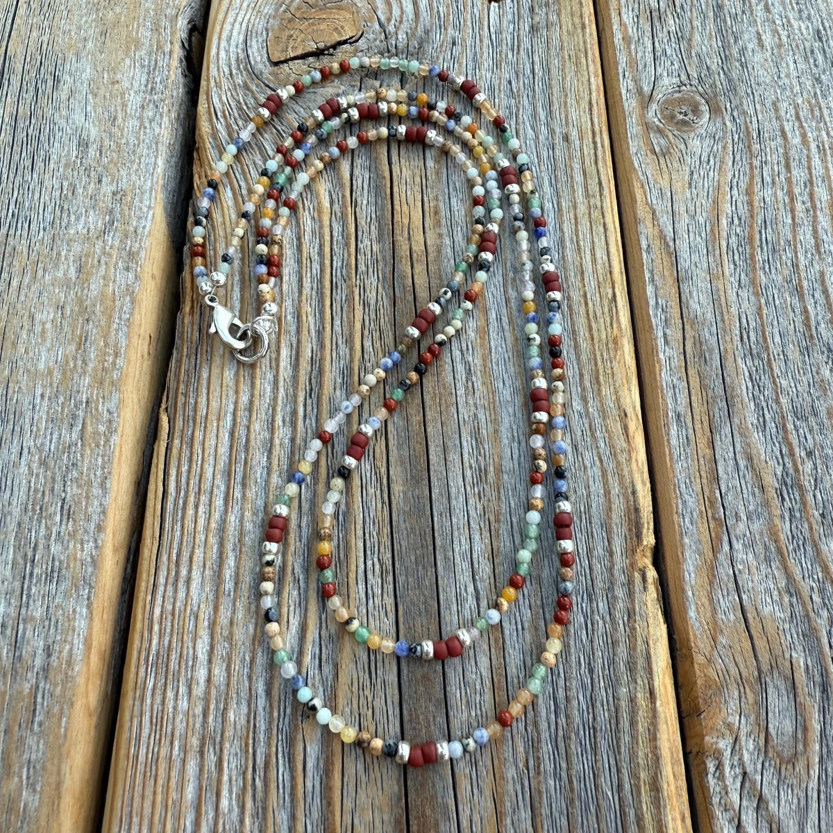 Dainty Gemstone Beaded Necklace, Sterling Silver Accents, Boho Jewelry