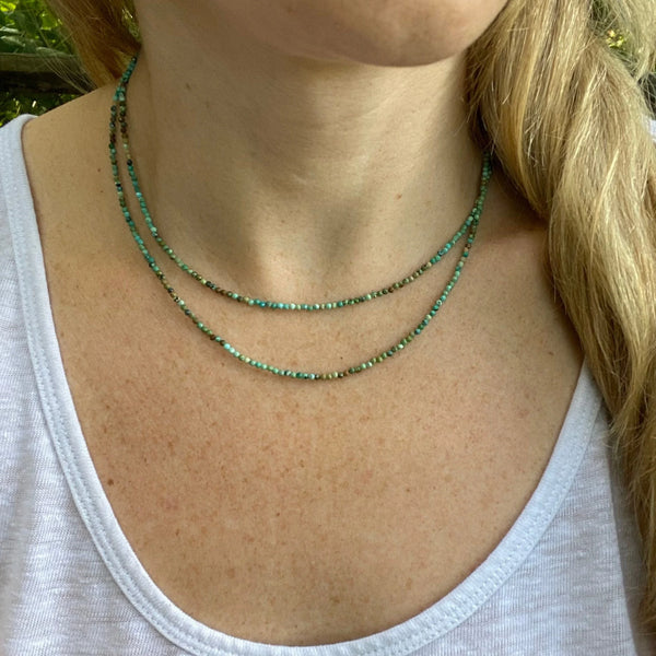 Dainty Genuine Turquoise Necklace – Layered Boho Beaded Jewelry