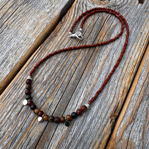 Dainty Jasper Choker, Sterling Silver Dangles, Boho Beaded Necklace
