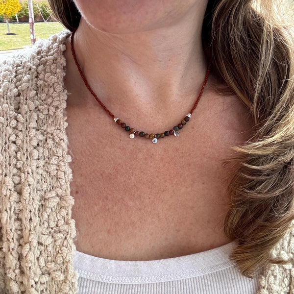 Dainty Jasper Choker, Sterling Silver Dangles, Boho Beaded Necklace