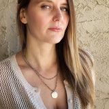 Dainty Labradorite Beaded Necklace – Hammered Gold Pendant, Minimalist Choker