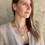 Dainty Labradorite Beaded Necklace – Hammered Gold Pendant, Minimalist Choker