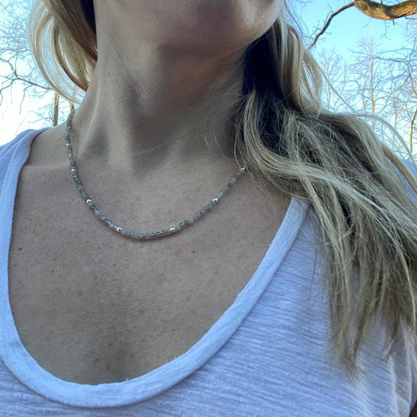 Dainty Labradorite Choker | Sterling Silver Accents, Custom Length