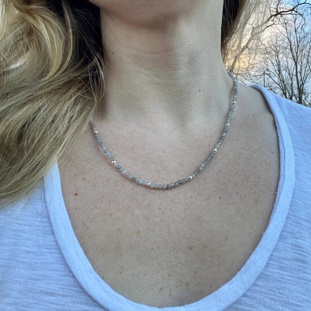 Dainty Labradorite Choker | Sterling Silver Accents, Custom Length
