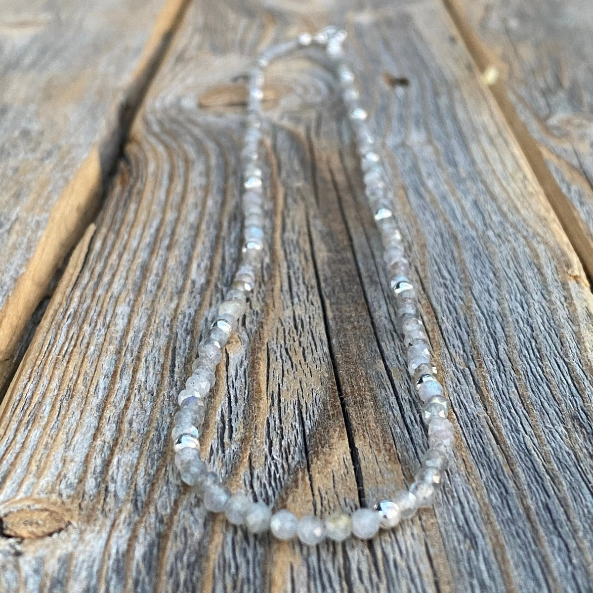 Dainty Labradorite Choker | Sterling Silver Accents, Custom Length