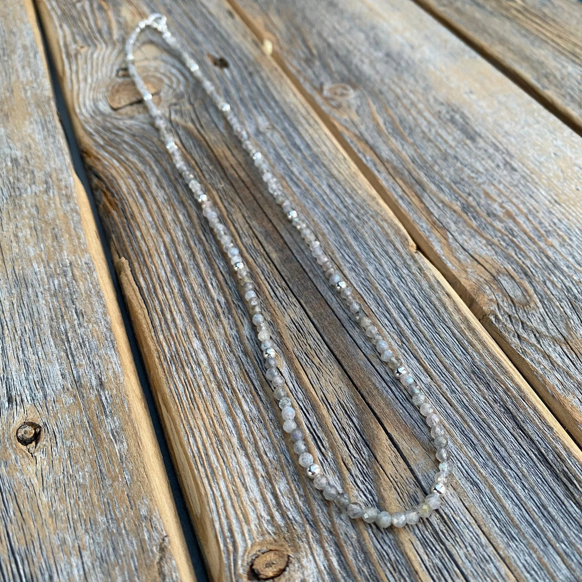 Dainty Labradorite Choker | Sterling Silver Accents, Custom Length