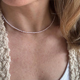 Dainty Pink Czech Glass Seed Bead Necklace, Hill Tribe Silver Accents, Minimalist Layering Jewelry