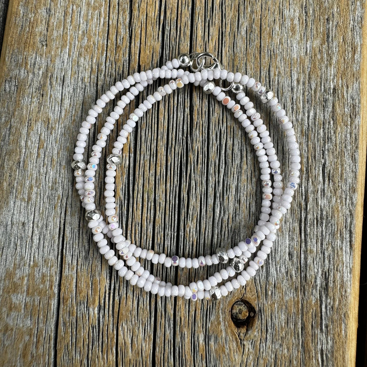 Dainty Pink Czech Glass Seed Bead Necklace, Hill Tribe Silver Accents, Minimalist Layering Jewelry