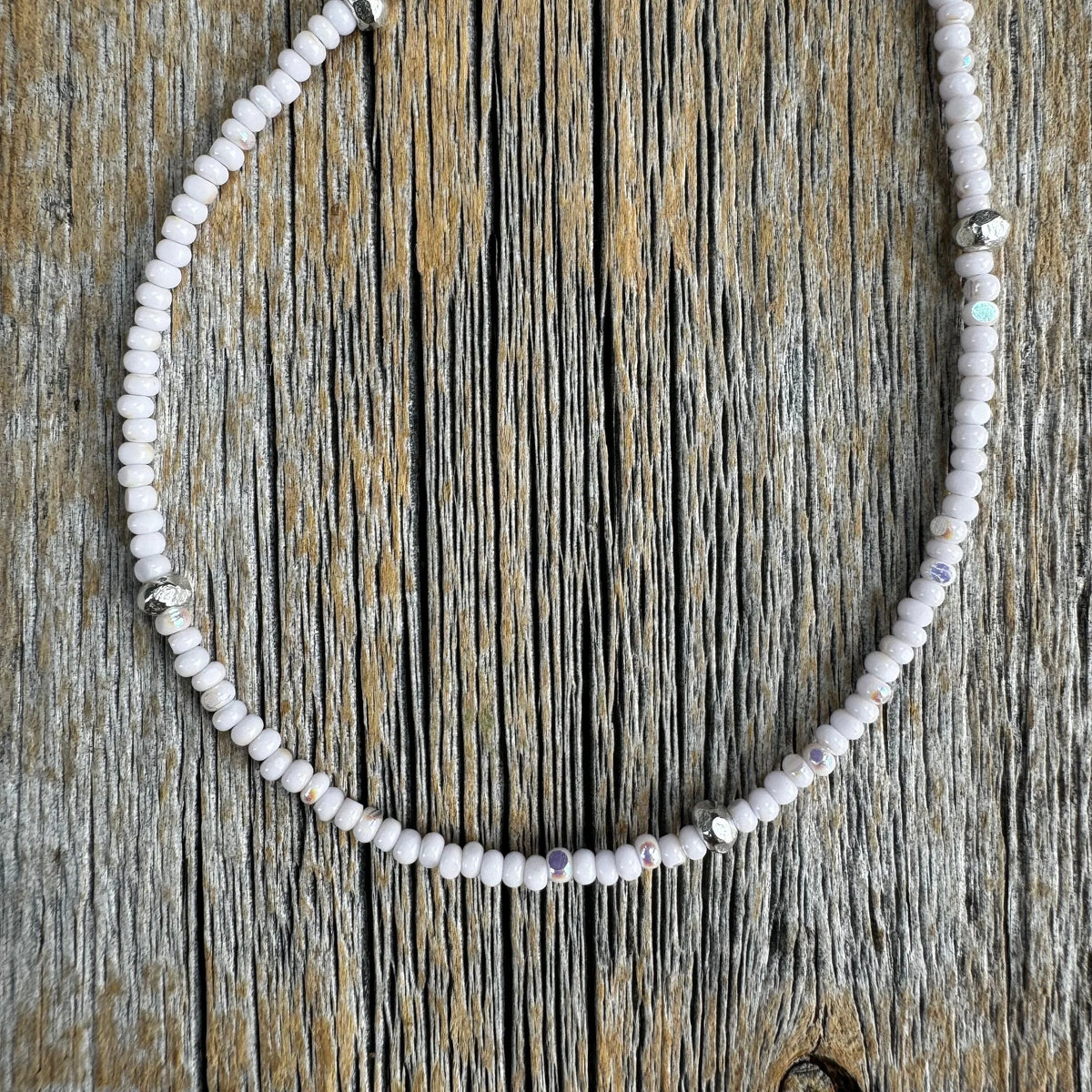 Dainty Pink Czech Glass Seed Bead Necklace, Hill Tribe Silver Accents, Minimalist Layering Jewelry