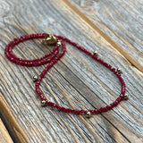 Dainty Ruby Necklace – 24K Gold Beaded Layering Necklace