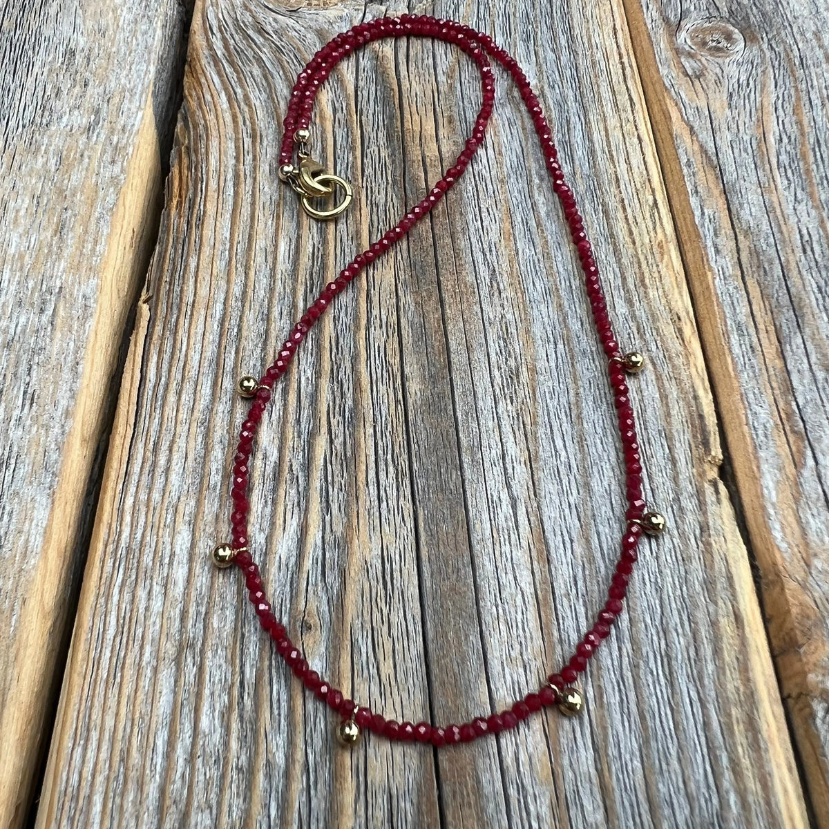 Dainty Ruby Necklace – 24K Gold Beaded Layering Necklace