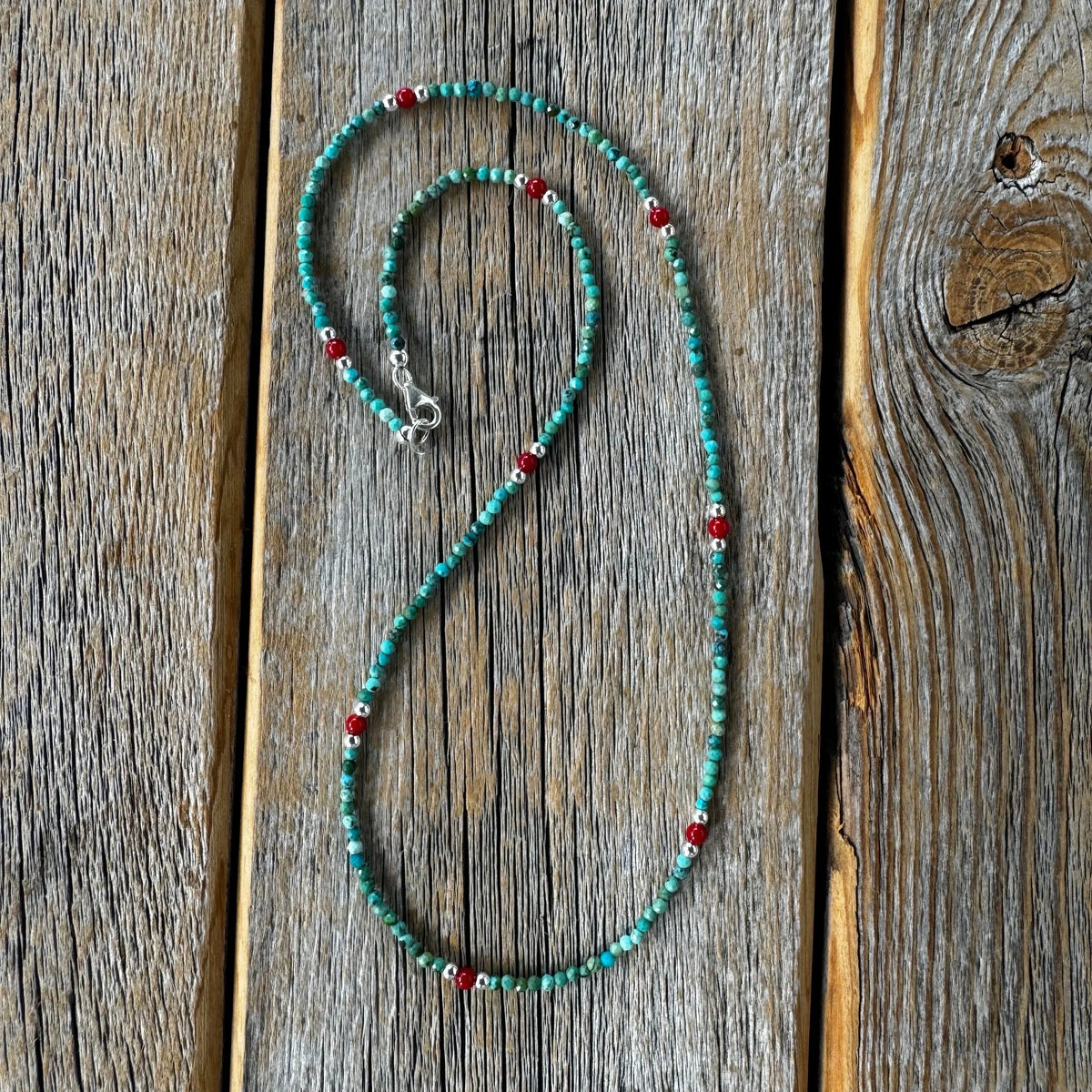 Dainty Turquoise and Coral Beaded Necklace, Layering Necklace, Minimalist Bead Necklace, Everyday Jewelry, Gift for Her
