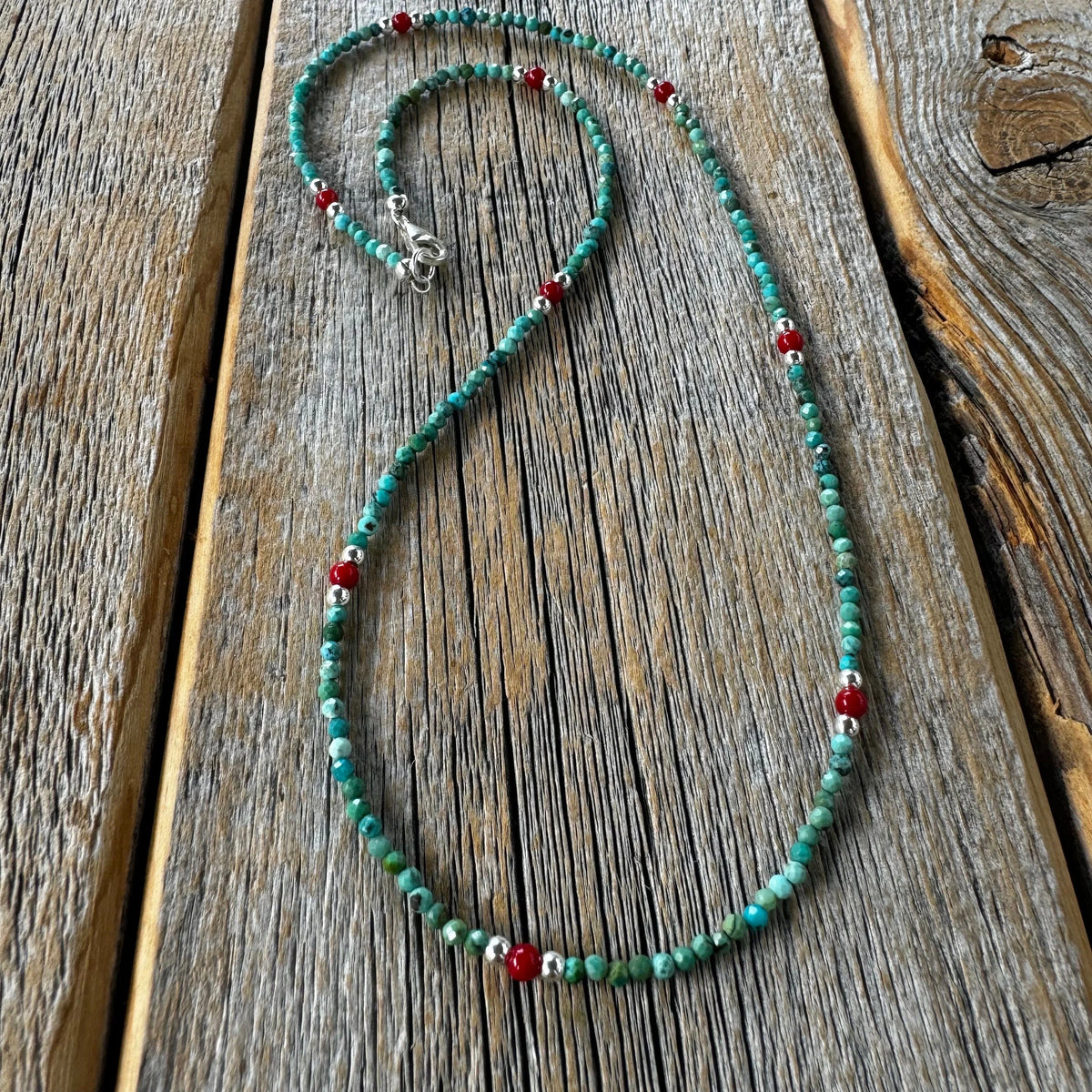 Dainty Turquoise and Coral Beaded Necklace, Layering Necklace, Minimalist Bead Necklace, Everyday Jewelry, Gift for Her