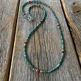 Dainty Turquoise and Coral Beaded Necklace, Layering Necklace, Minimalist Bead Necklace, Everyday Jewelry, Gift for Her