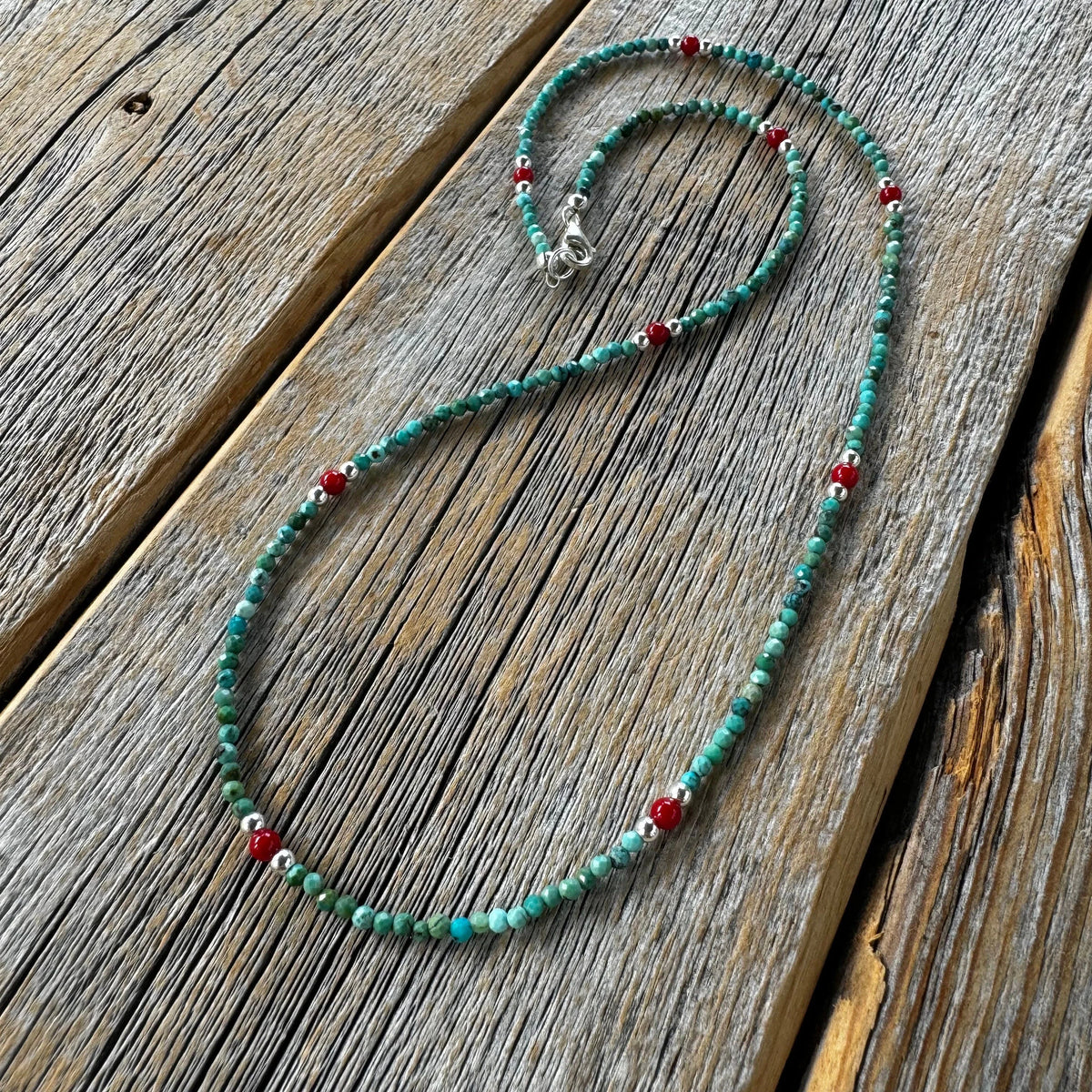Dainty Turquoise and Coral Beaded Necklace, Layering Necklace, Minimalist Bead Necklace, Everyday Jewelry, Gift for Her