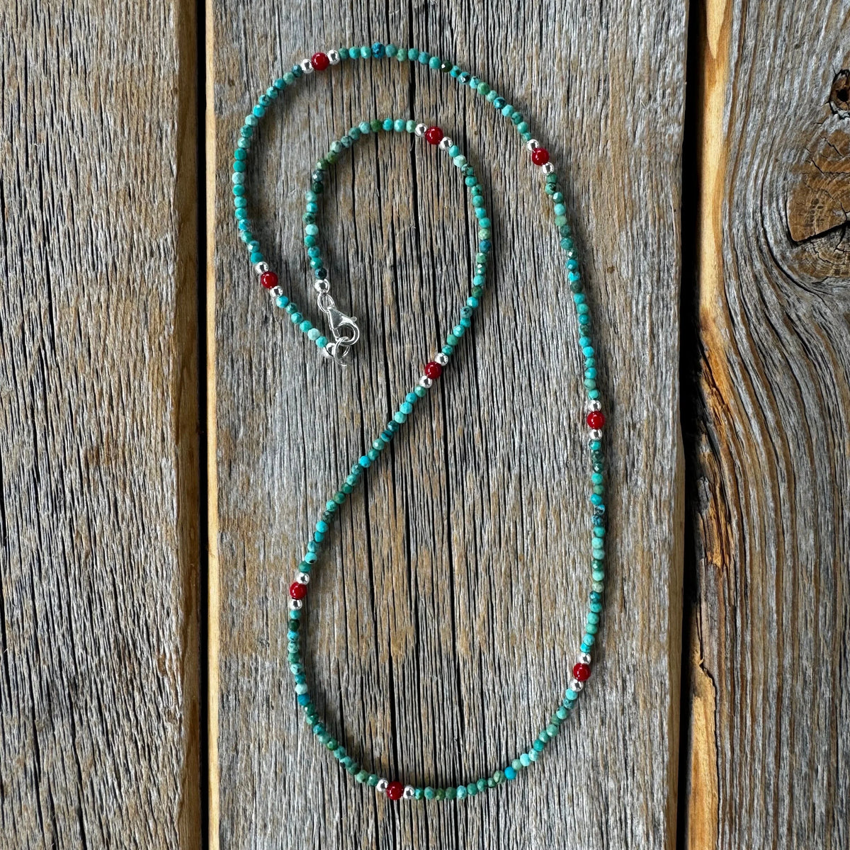 Dainty Turquoise and Coral Beaded Necklace, Layering Necklace, Minimalist Bead Necklace, Everyday Jewelry, Gift for Her