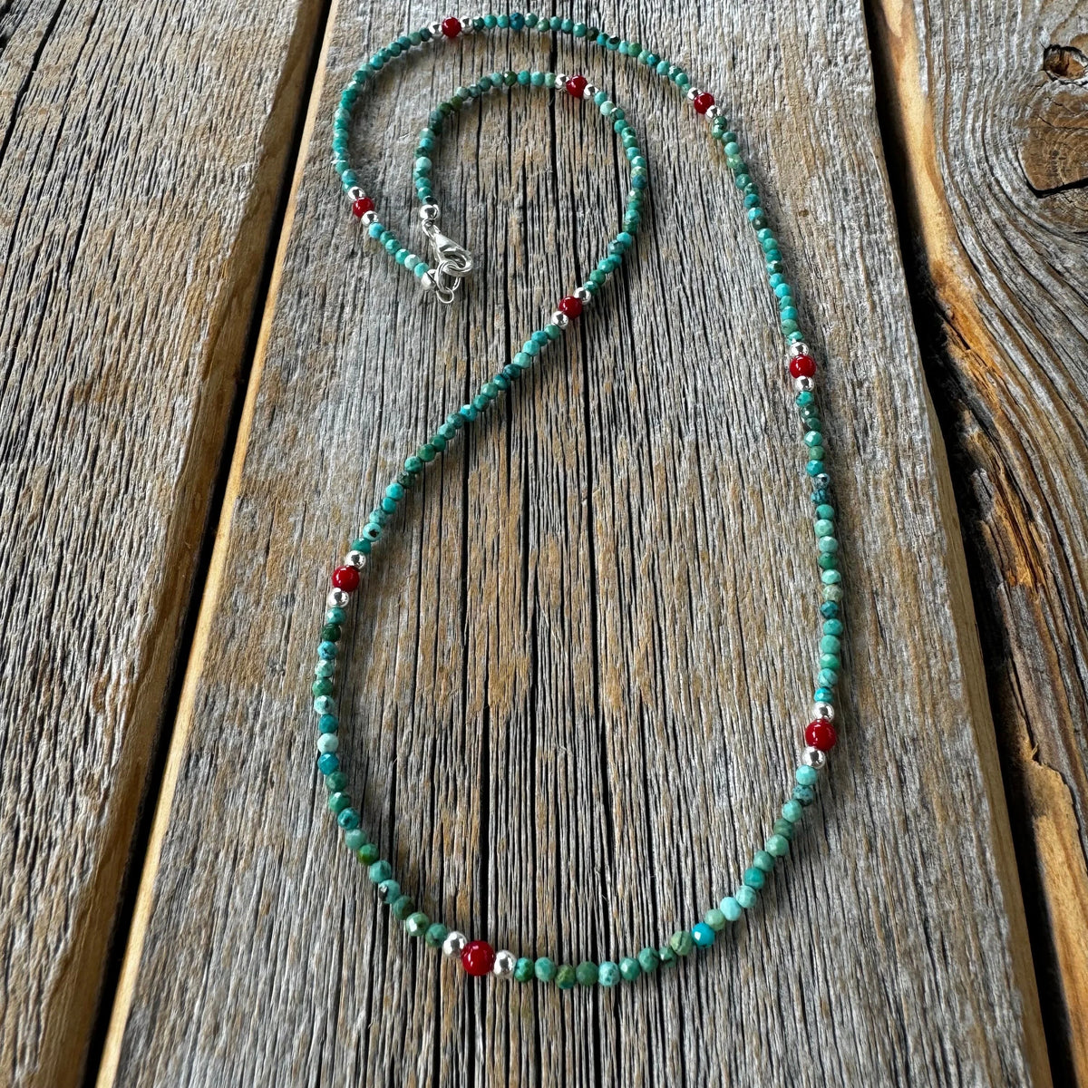 Dainty Turquoise and Coral Beaded Necklace, Layering Necklace, Minimalist Bead Necklace, Everyday Jewelry, Gift for Her