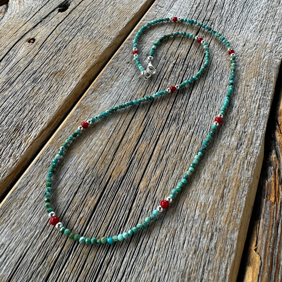 Dainty Turquoise and Coral Beaded Necklace, Layering Necklace, Minimalist Bead Necklace, Everyday Jewelry, Gift for Her