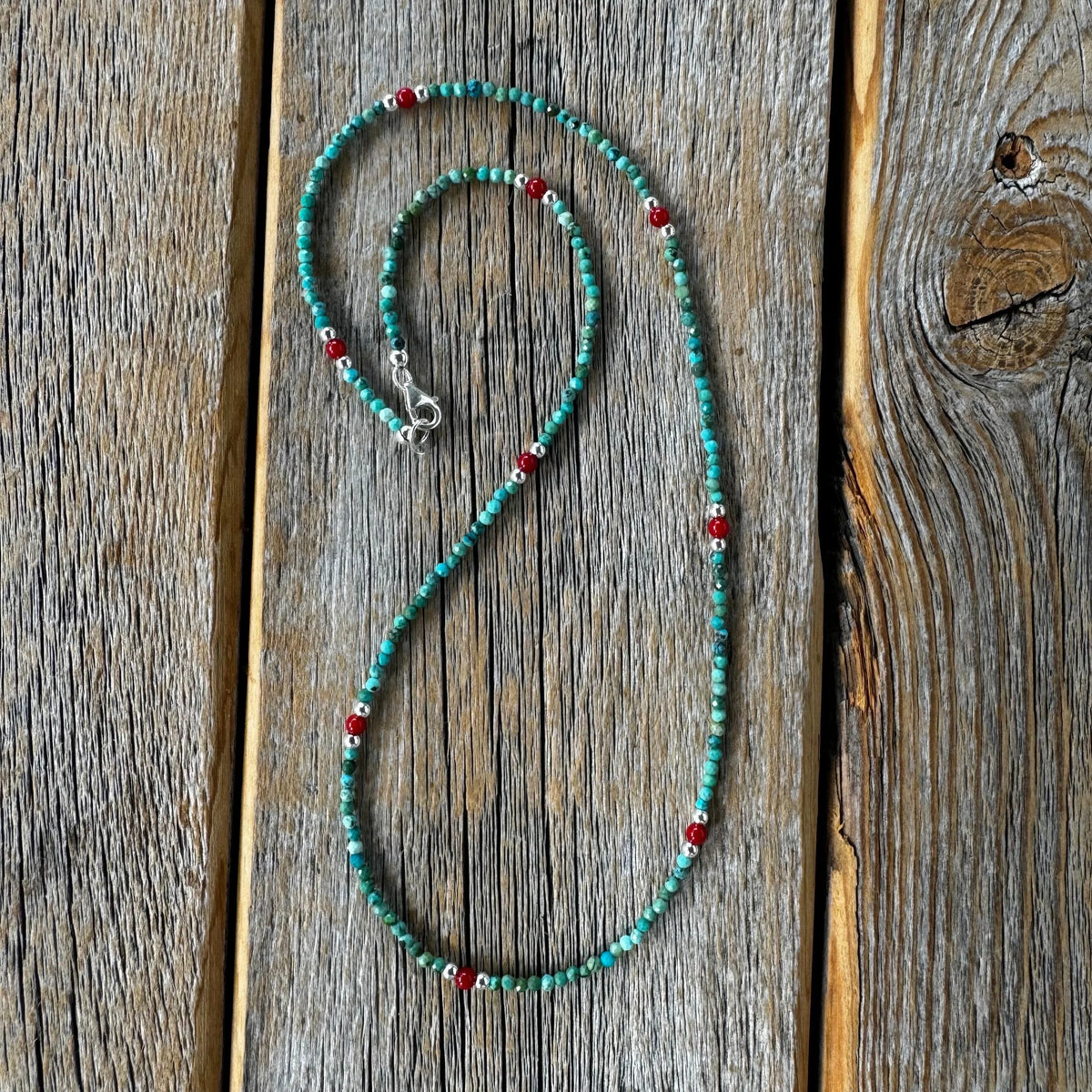 Dainty Turquoise and Coral Beaded Necklace, Layering Necklace, Minimalist Bead Necklace, Everyday Jewelry, Gift for Her