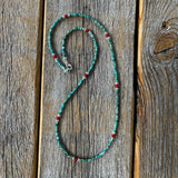 Dainty Turquoise and Coral Beaded Necklace, Layering Necklace, Minimalist Bead Necklace, Everyday Jewelry, Gift for Her