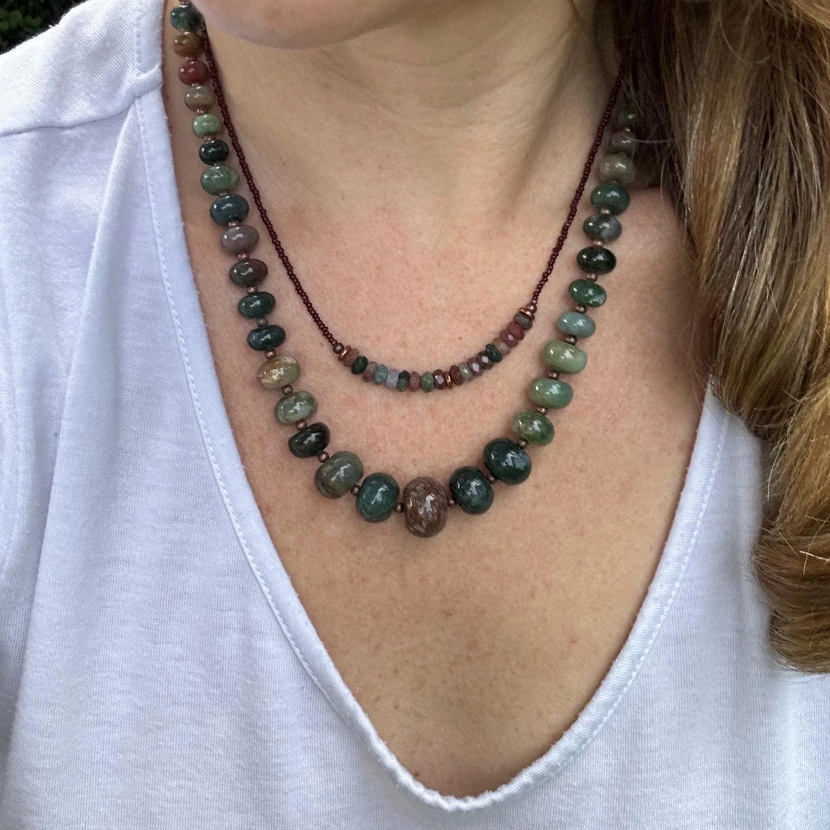 Earthy Jasper Beaded Necklace with Copper Clasp