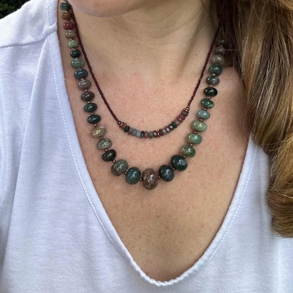 Earthy Jasper Beaded Necklace with Copper Clasp