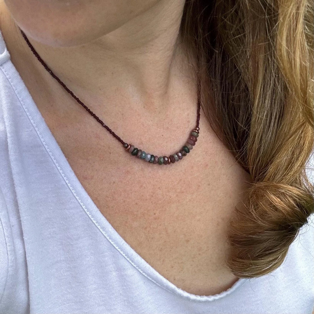 Earthy Jasper Beaded Necklace with Copper Clasp