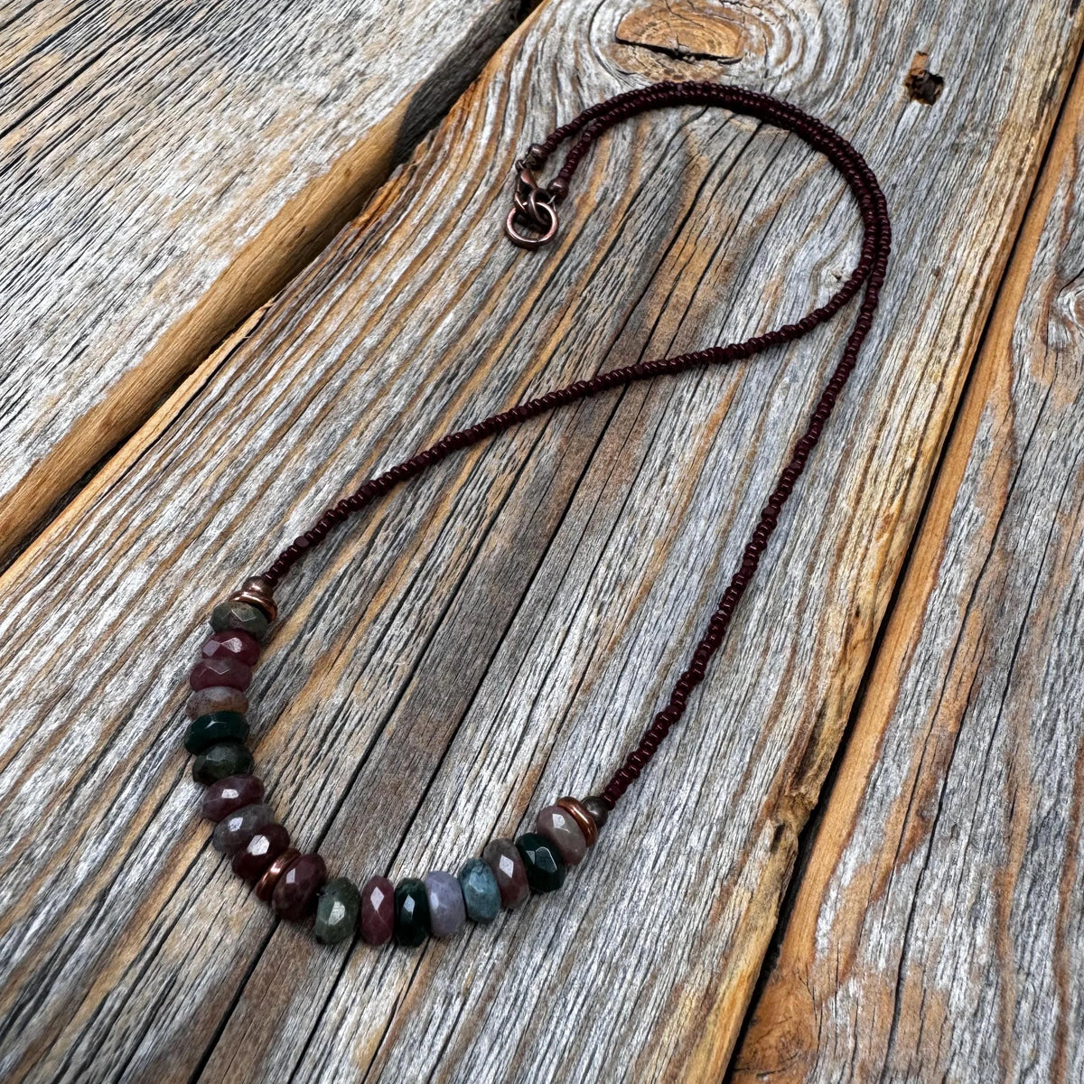 Earthy Jasper Beaded Necklace with Copper Clasp