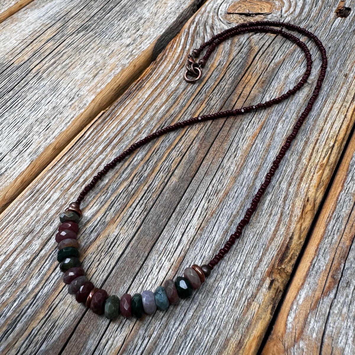 Earthy Jasper Beaded Necklace with Copper Clasp