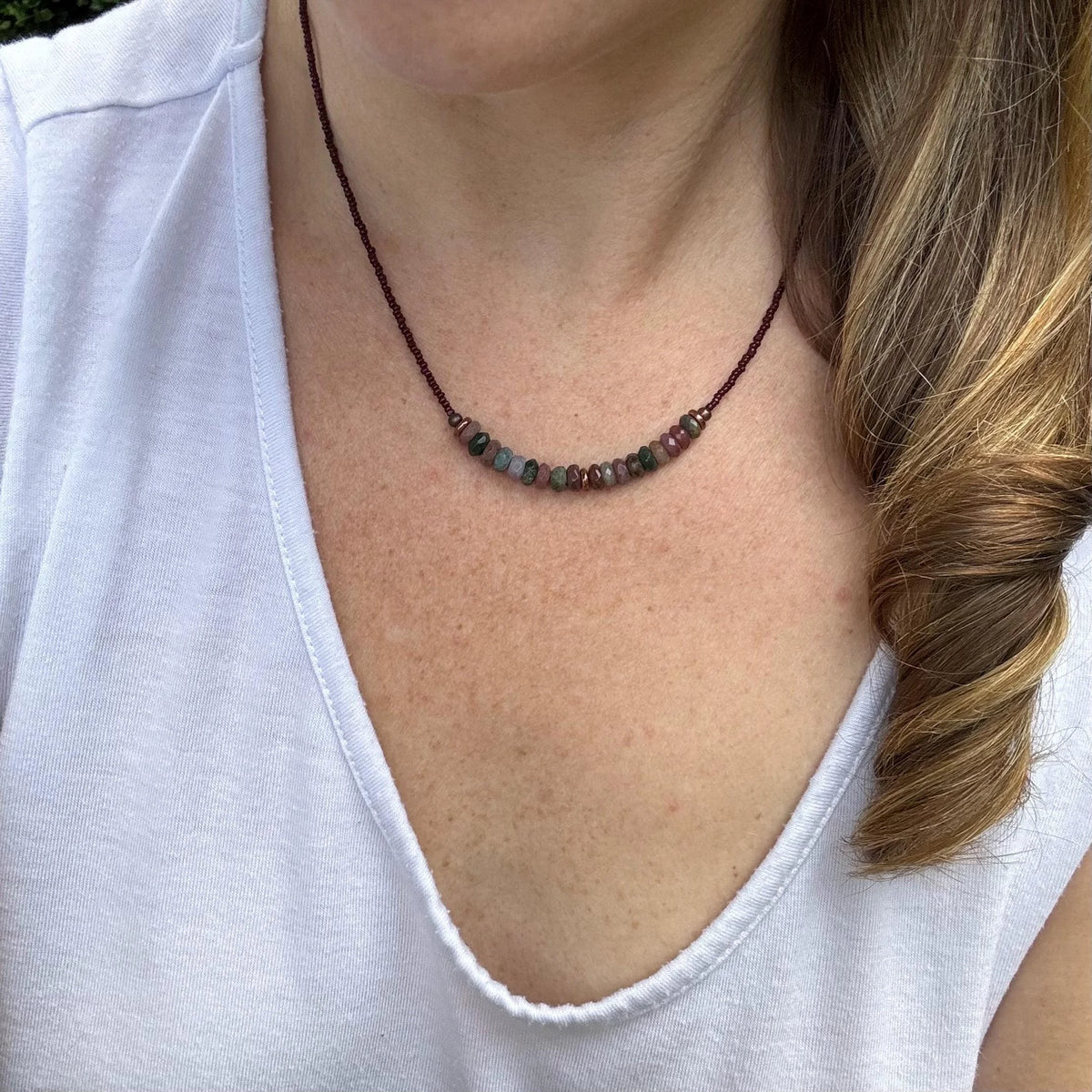 Earthy Jasper Beaded Necklace with Copper Clasp