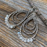 Faceted Moonstone Teardrop Earrings, Sterling Silver, Handmade