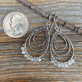 Faceted Moonstone Teardrop Earrings, Sterling Silver, Handmade