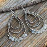 Faceted Moonstone Teardrop Earrings, Sterling Silver, Handmade