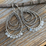 Faceted Moonstone Teardrop Earrings, Sterling Silver, Handmade