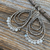 Faceted Moonstone Teardrop Earrings, Sterling Silver, Handmade