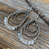 Faceted Moonstone Teardrop Earrings, Sterling Silver, Handmade