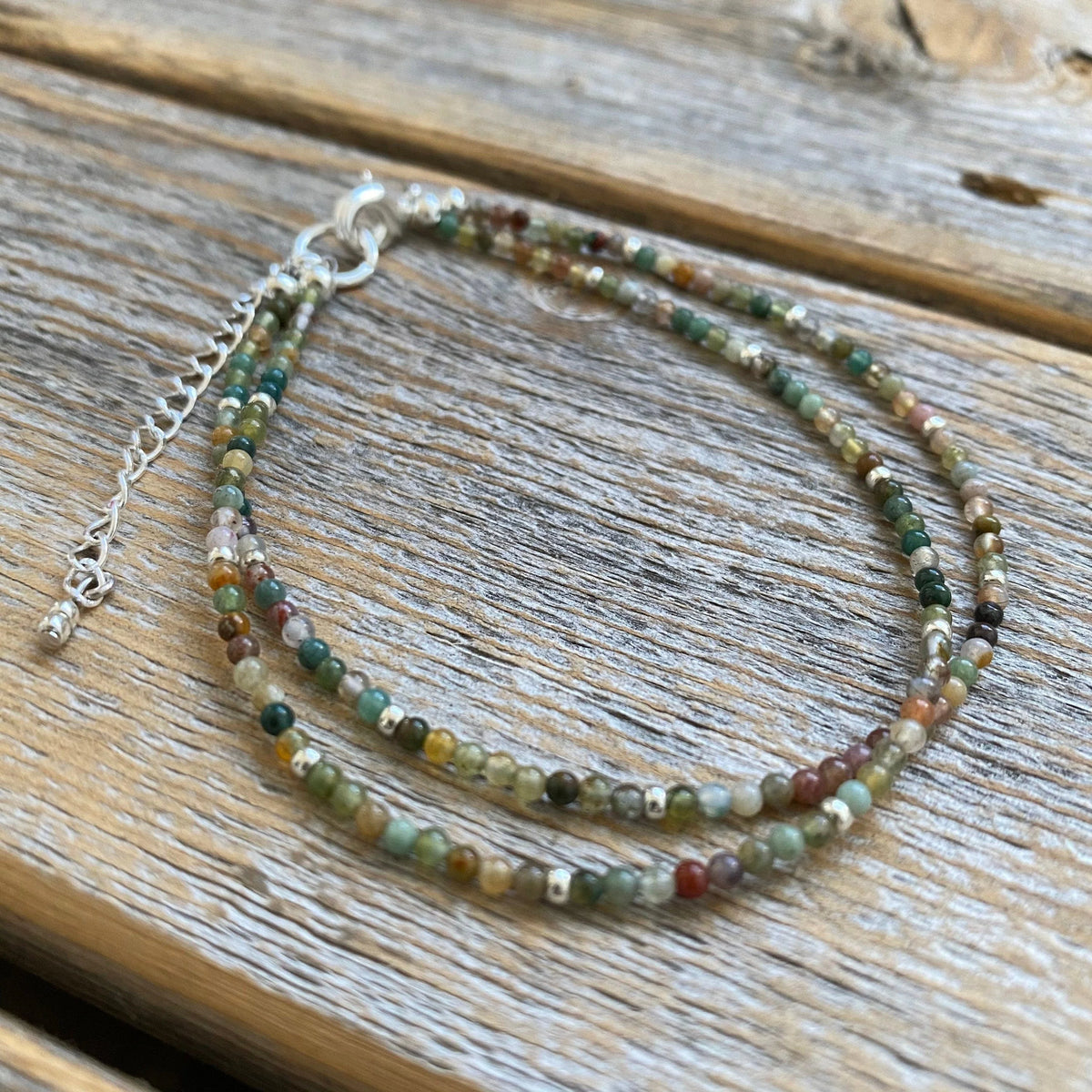 Fancy Jasper Beaded Anklet Bracelet, Bohemian Double Strand Jewelry