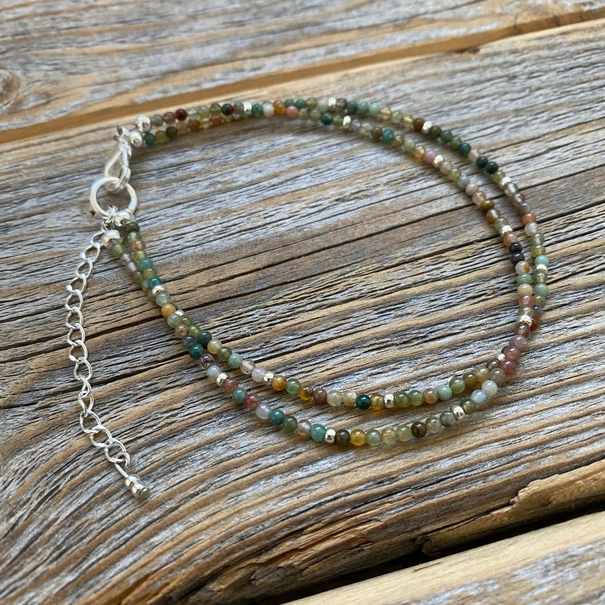 Fancy Jasper Beaded Anklet Bracelet, Bohemian Double Strand Jewelry