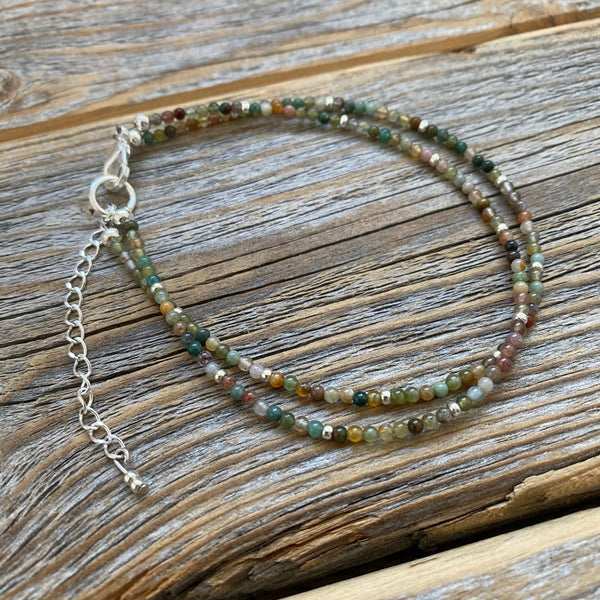 Fancy Jasper Beaded Anklet Bracelet, Bohemian Double Strand Jewelry
