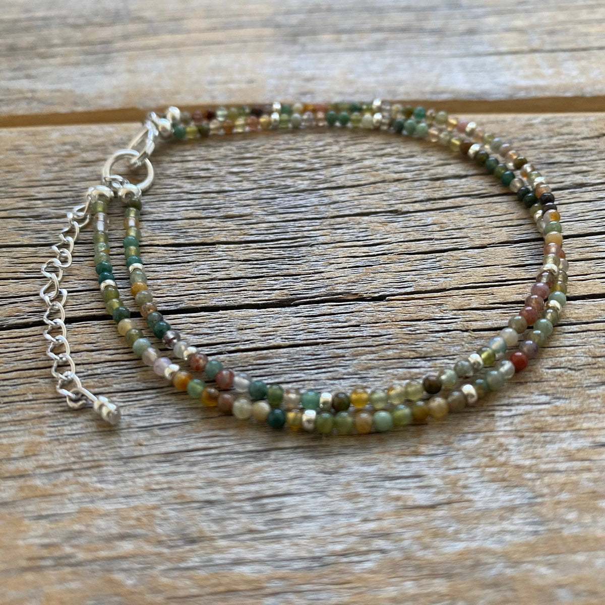 Fancy Jasper Beaded Anklet Bracelet, Bohemian Double Strand Jewelry