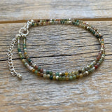 Fancy Jasper Beaded Anklet Bracelet, Bohemian Double Strand Jewelry