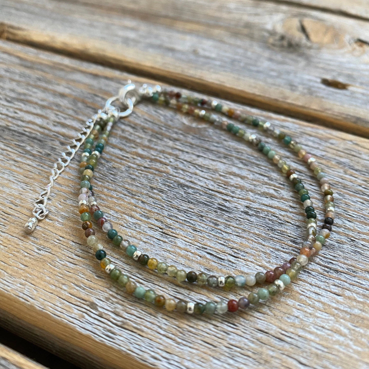 Fancy Jasper Beaded Anklet Bracelet, Bohemian Double Strand Jewelry