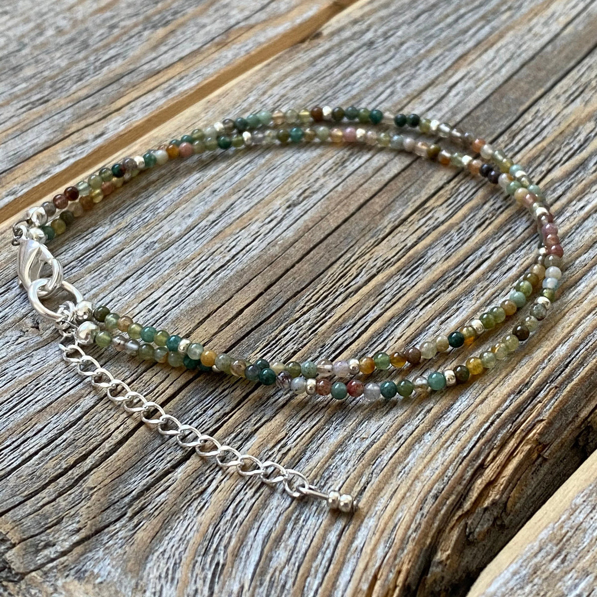 Fancy Jasper Beaded Anklet Bracelet, Bohemian Double Strand Jewelry