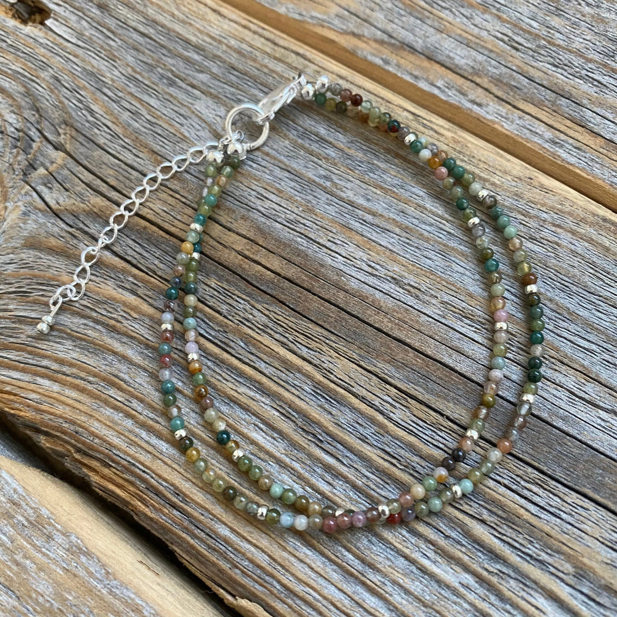 Fancy Jasper Beaded Anklet Bracelet, Bohemian Double Strand Jewelry