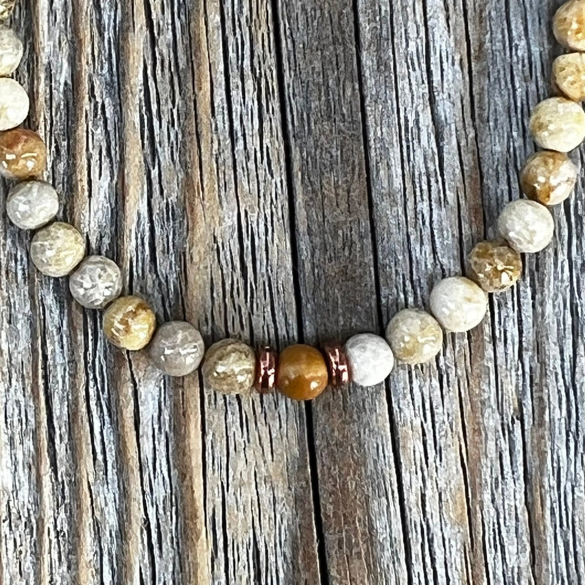 Fossil Coral Gemstone Necklace, Earthy Brown Beaded Layering Jewelry