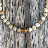 Fossil Coral Gemstone Necklace, Earthy Brown Beaded Layering Jewelry