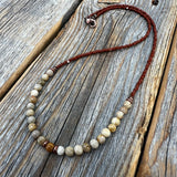 Fossil Coral Gemstone Necklace, Earthy Brown Beaded Layering Jewelry