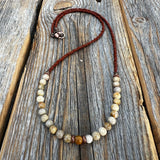 Fossil Coral Gemstone Necklace, Earthy Brown Beaded Layering Jewelry