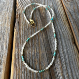Freshwater Pearl and Turquoise Necklace - Beaded Gold Accent Choker